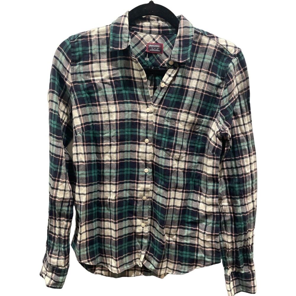 UNTUCKit Flannel Plaid Long Sleeve Button-Down Shirt Top Green Women Sz 0 NWOT